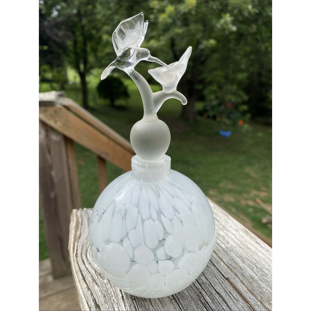 DODI Blown ART Glass Perfume Bottle W Humming Bird Stopper 6.25"